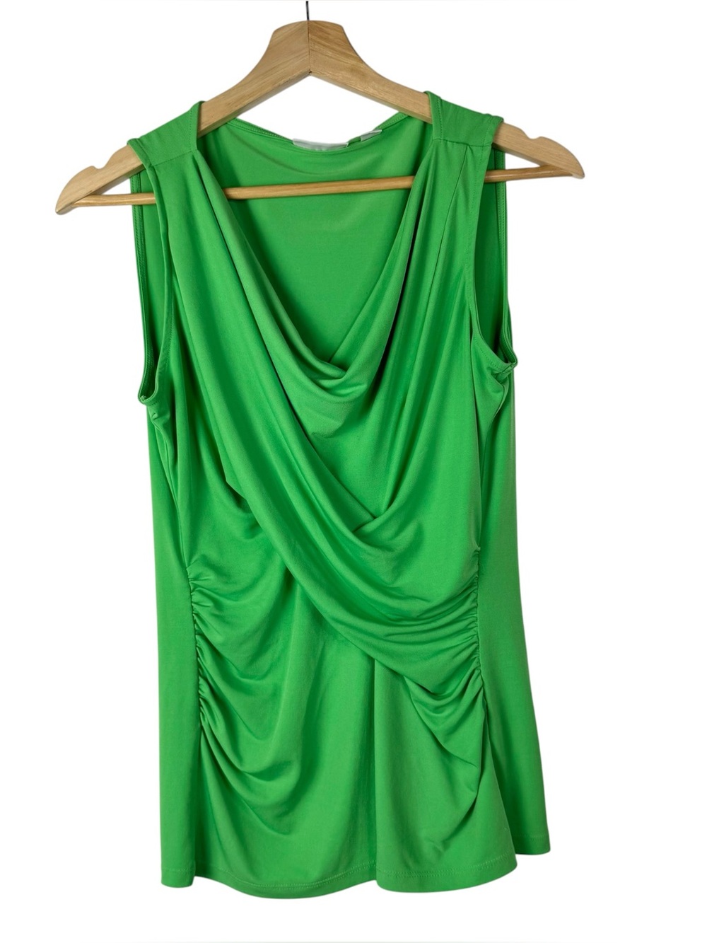 New York & Company Bright Kelly Green Drape Front Sleeveless Blouse S